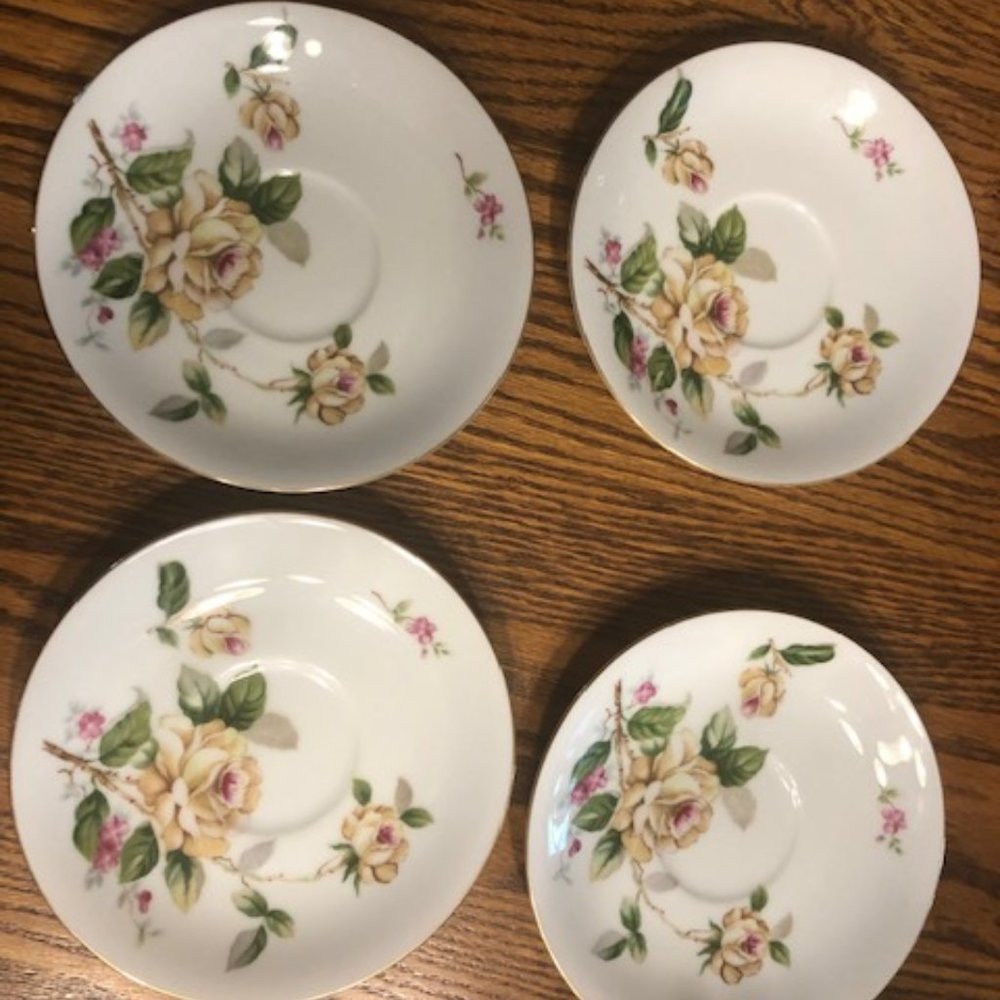 Vintage Golden Rose by Lynmore Saucers Set Of 4